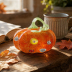 Spooksy™ Glass Pumpkin Ornament, Swirl Art Glass Figurine Fall Thanksgiving Halloween Tabletop Home Decor, Stripe Pumpkin Statue Orange