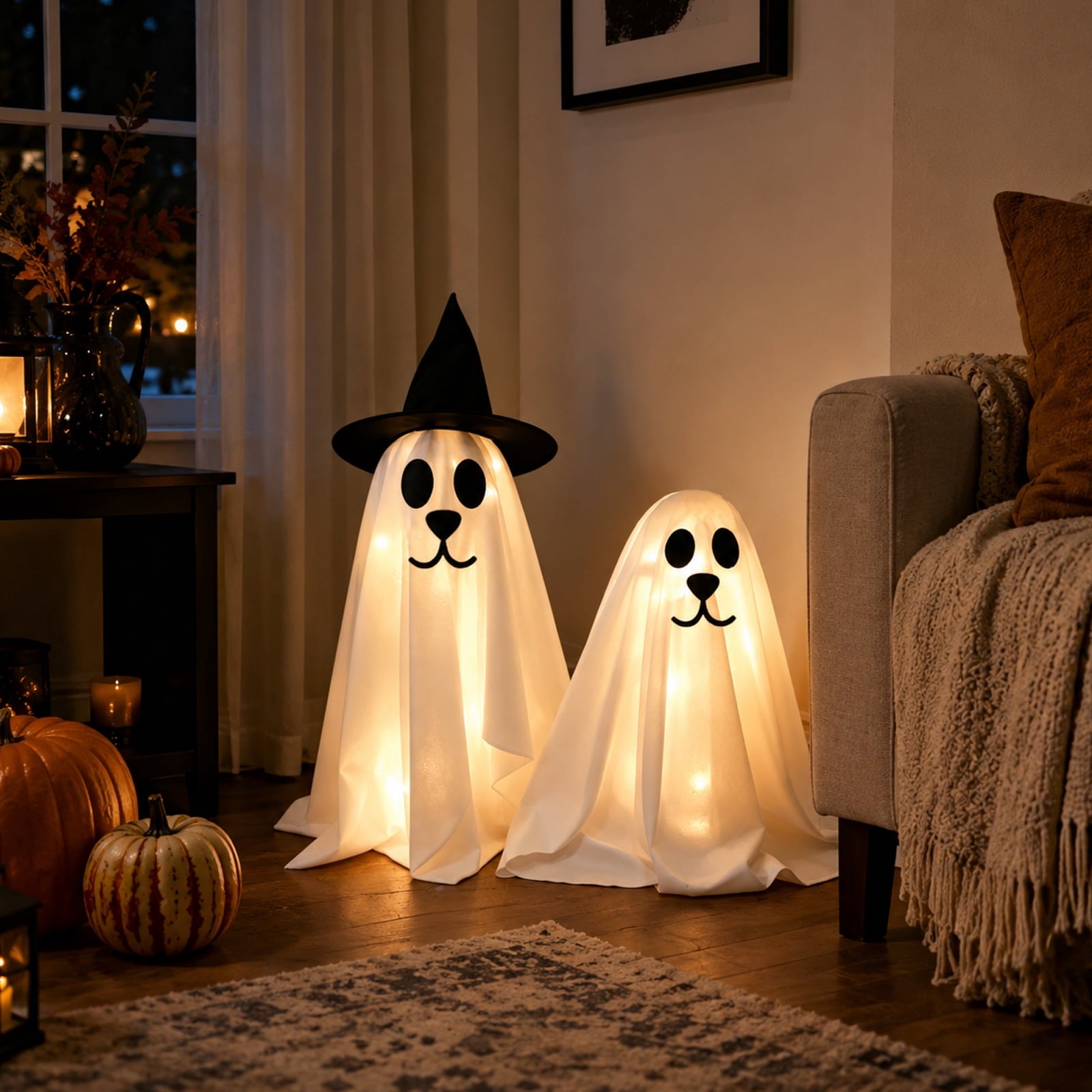 Spooksy™ 2 Pack Standing Ghost Dog Halloween Decorations, Cute Spooky Yard Lawn Porch Decor, Weather Resistant Plastic Figurines for Outdoor Indoor Home Party Display
