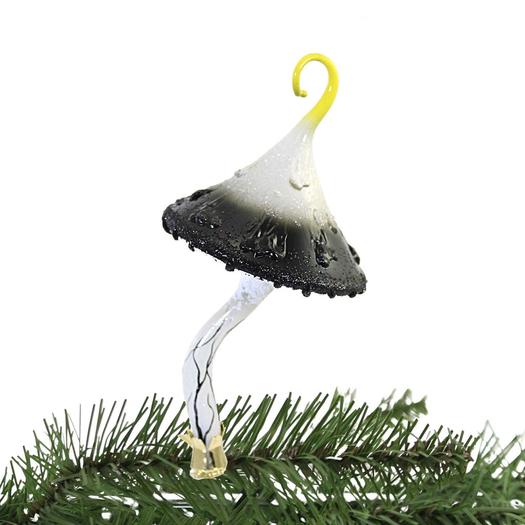 Spooksy™ Black & White Magic Mushroom - 1 Glass Ornament 7 Inch, Glass - Ornament Shrrom Clip Halloween 2022-204