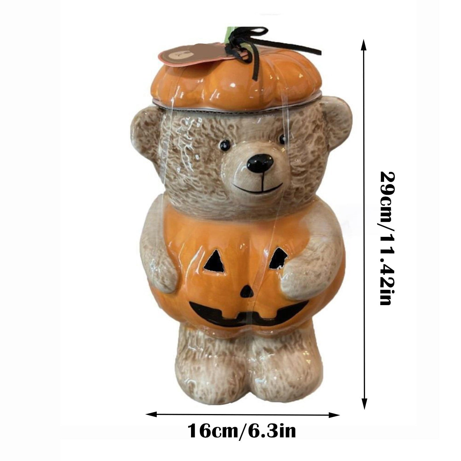 Spooksy™ Halloween Pumpkin Teddy Bear Candy Jar, Festive Snack Storage Container Decorative Resin Ornament, Cute Display Candy Holder for Kitchen Table Party Halloween Home Decoration Gift