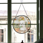 Spooksy™ Inspirational Christmas Gift - Cute Ghost Reading Book Halloween Ghost Fall Hosting Stained Glass Hanging Ornament - Sparkling Christmas Tree Decoration, Holiday Gift for Family & Friends