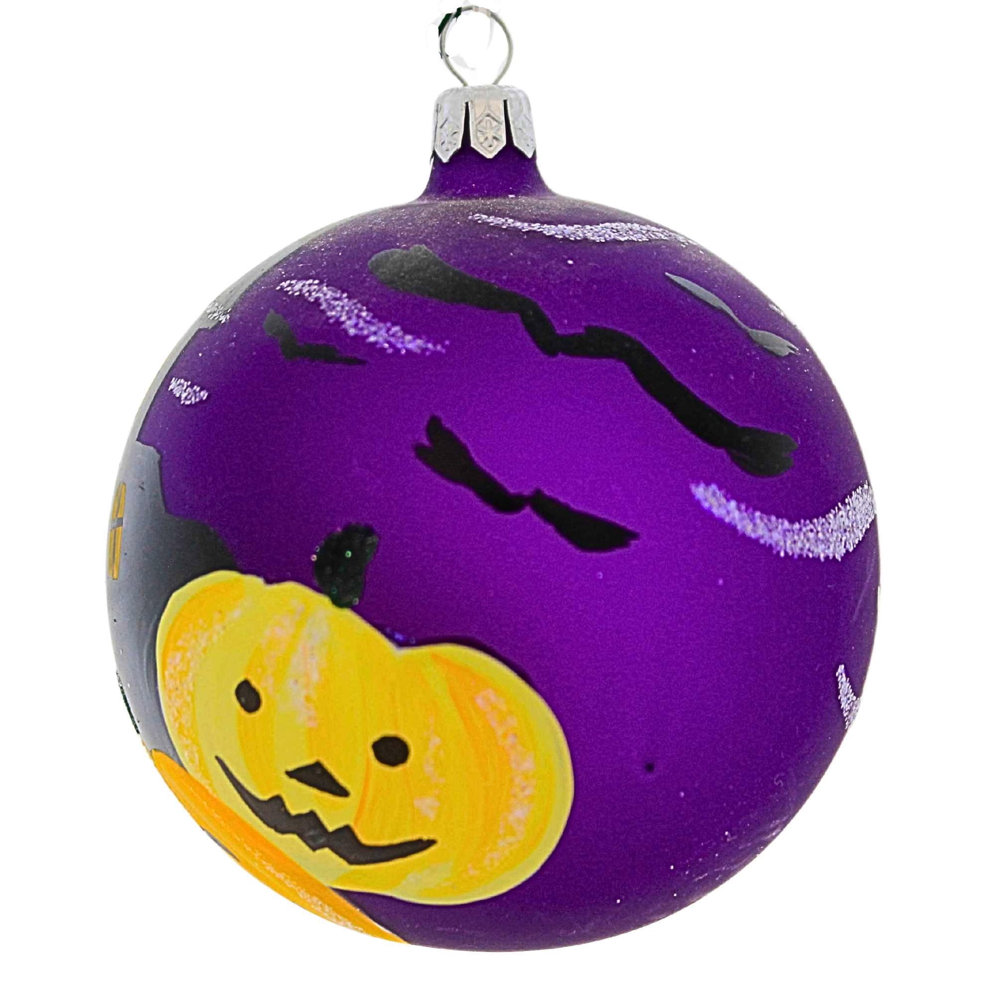 Spooksy™ Laved Italian Ornaments 3.50In Haunted House Ball, Glass, Pumpkins Halloween Moon 936327