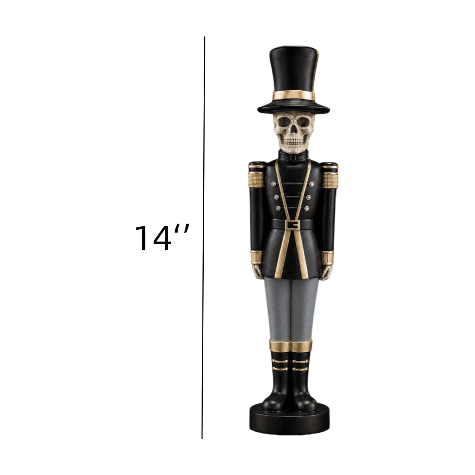 Spooksy™ 14" Resin Skeleton Nutcracker Figurine, Halloween Soldier Statue, Hand Painted Black Gold Nutcracker Ornament for Holiday Tabletop Decoration