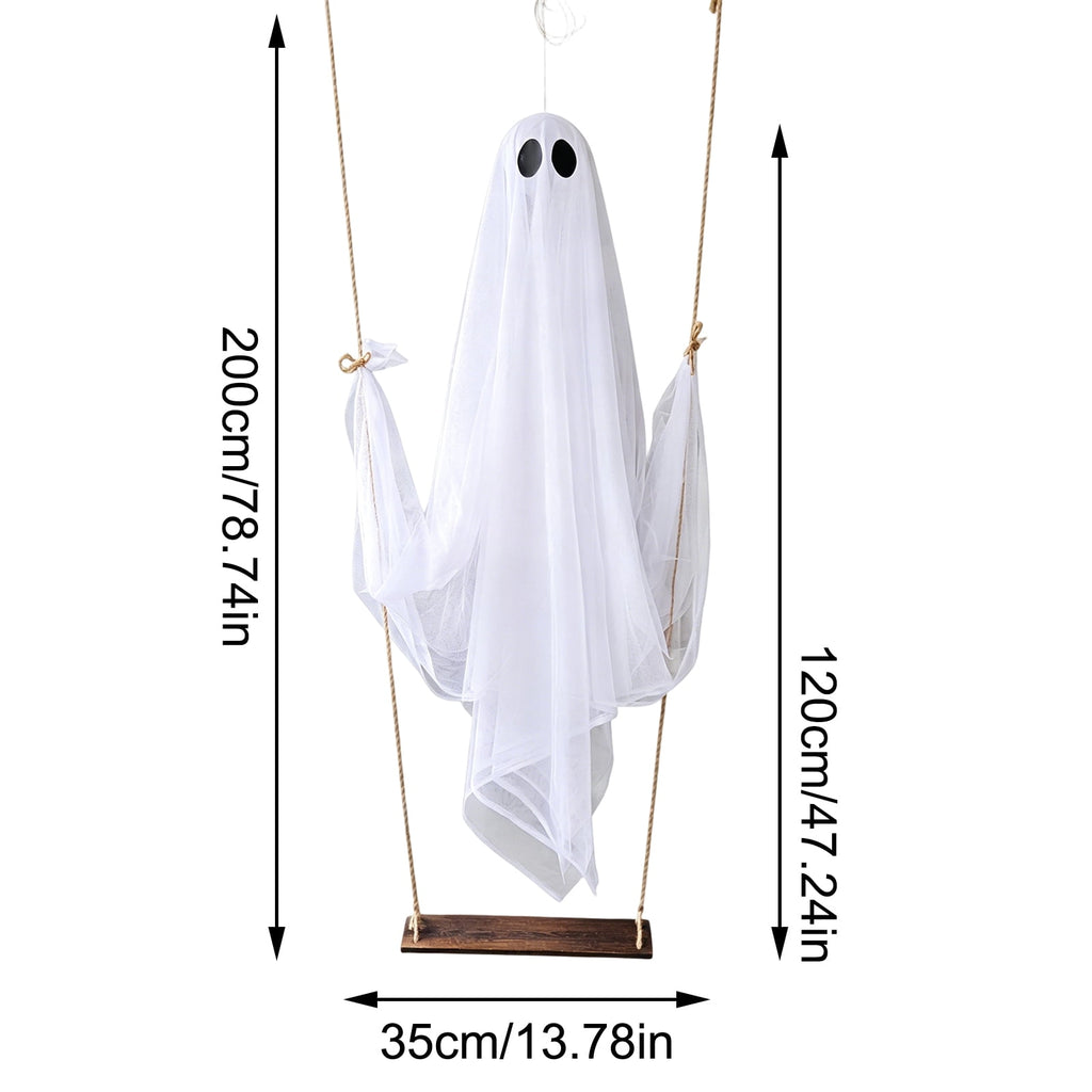 Spooksy™ Halloween Outdoor Hanging Ghost Halloween Hanging Ghost Decorations Battery Operated Swinging Ghost Prop Sheer Gauze Glowing Specter Swing Ornament for Yard Window Indoor Outdoor Display,Saffron