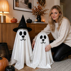Spooksy™ 2 Pack Standing Ghost Dog Halloween Decorations, Cute Spooky Yard Lawn Porch Decor, Weather Resistant Plastic Figurines for Outdoor Indoor Home Party Display