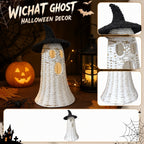 Spooksy™ White Ghost with Witch Hat, Ghost Ornaments Holiday Home Decor Halloween Tabletop Cute Ghost Figurines for Party Mantel Shelf Display Festive Celebrations