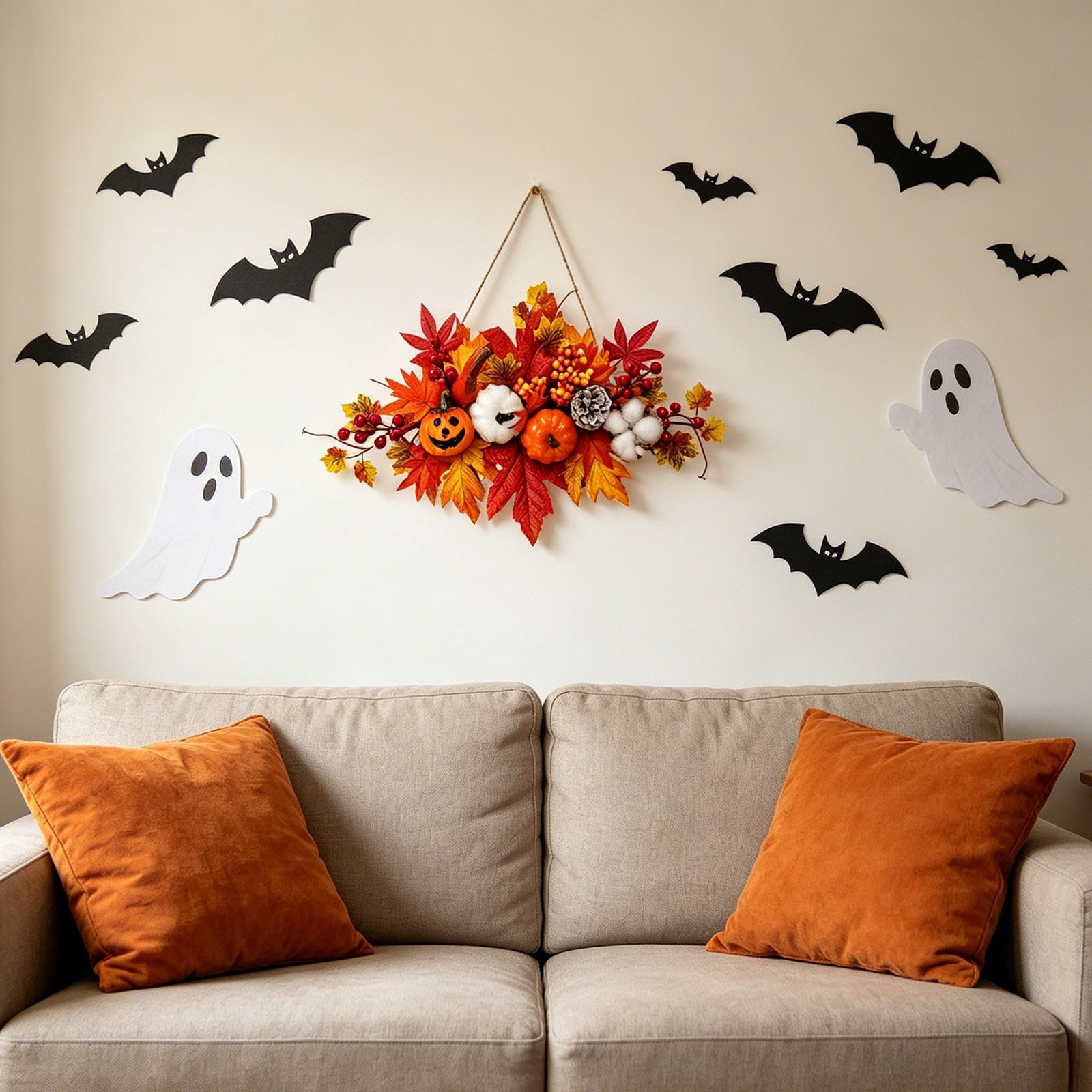 Spooksy™ Gaecuw Halloween Maple Leaf Pumpkin Wall Hanging Ornament Fall Festival Decor for Front Door Party Indoor Supplies