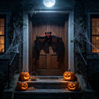 Spooksy™ Spooky Halloween Bat Hanging Prop, Large Scary Bat Decoration with LED Red Eyes, Creepy Black Bat Ornament for Halloween Haunted House, Door, Yard Decor