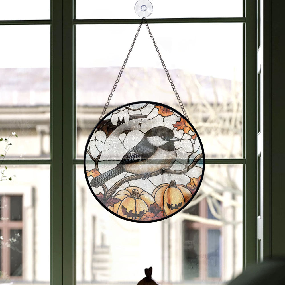 Spooksy™ Christmas Gift Idea - Halloween Chickadee Stained Glass Hanging Ornament - Merry & Bright Xmas Tree Decor, Holiday Gift for Family & Friends
