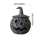 Spooksy™ Hand Woven Jack O Lantern Pumpkin Desktop Ornament Spooky Hollow Pumpkin Figurine For Shelf Mantel Tabletop Halloween Gothic Fall Home Decor(Style A-Orange)