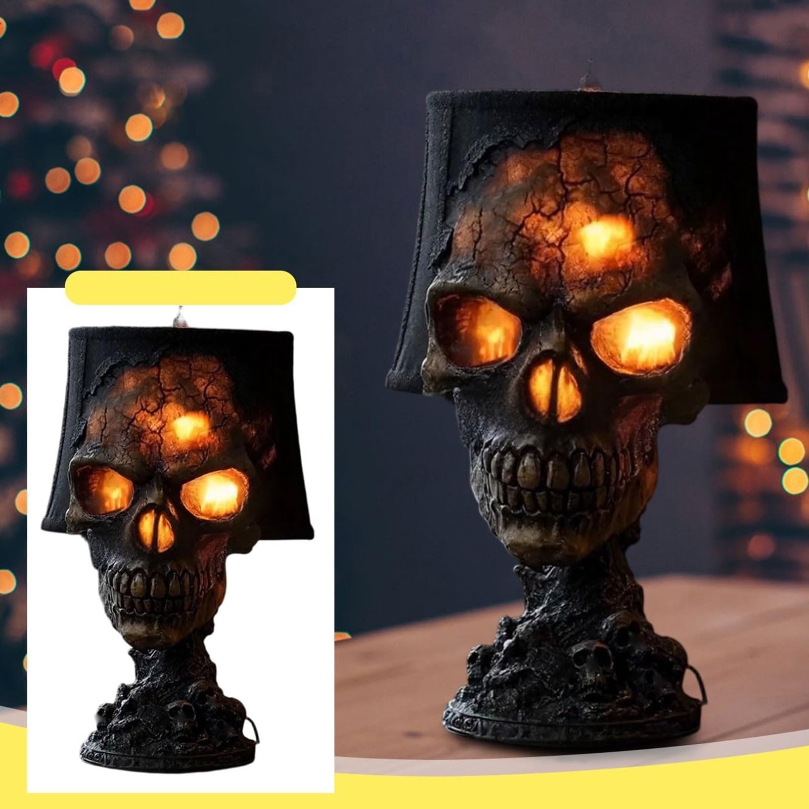 Spooksy™ HAHUT Halloween Lava Stone Skull Table Lamp, Gothic Resin Skeleton Statue Ornament for Halloween Anniversary Valentines Birthday Gifts