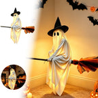 Spooksy™ Halloween Glowing Ornament with Lighted Witch Hat - Flying Hanging Decor for Home Porch Yard, Holiday Scene Prop for Halloween Celebration