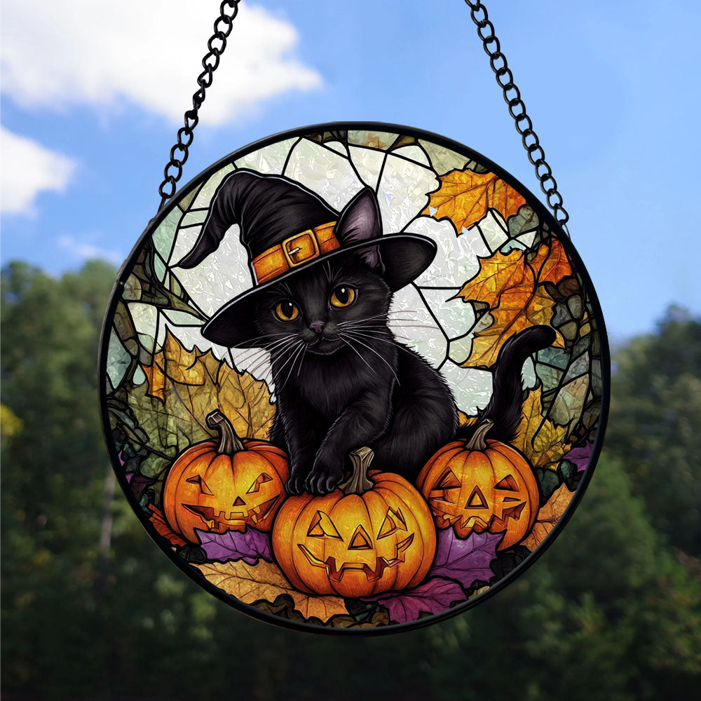 Spooksy™ Hobby Christmas Gift - Black Cat Halloween Whimsical Goth Christmas Stained Glass Hanging Ornament - Modern Tree Decor, Christmas Gift for Mom, Dad, Friends, Family