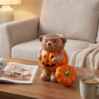 Spooksy™ Halloween Pumpkin Teddy Bear Candy Jar, Festive Snack Storage Container Decorative Resin Ornament, Cute Display Candy Holder for Kitchen Table Party Halloween Home Decoration Gift