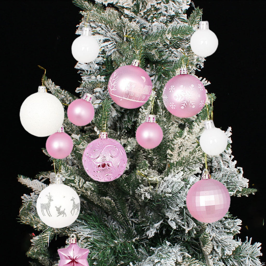 Spooksy™ Pink White Christmas Balls - Christmas Tree Decoration Ornaments Shatterproof Hanging Balls for Birthday Halloween Holiday Wedding Decorations Set of 44 pcs (1.1", 2.3")