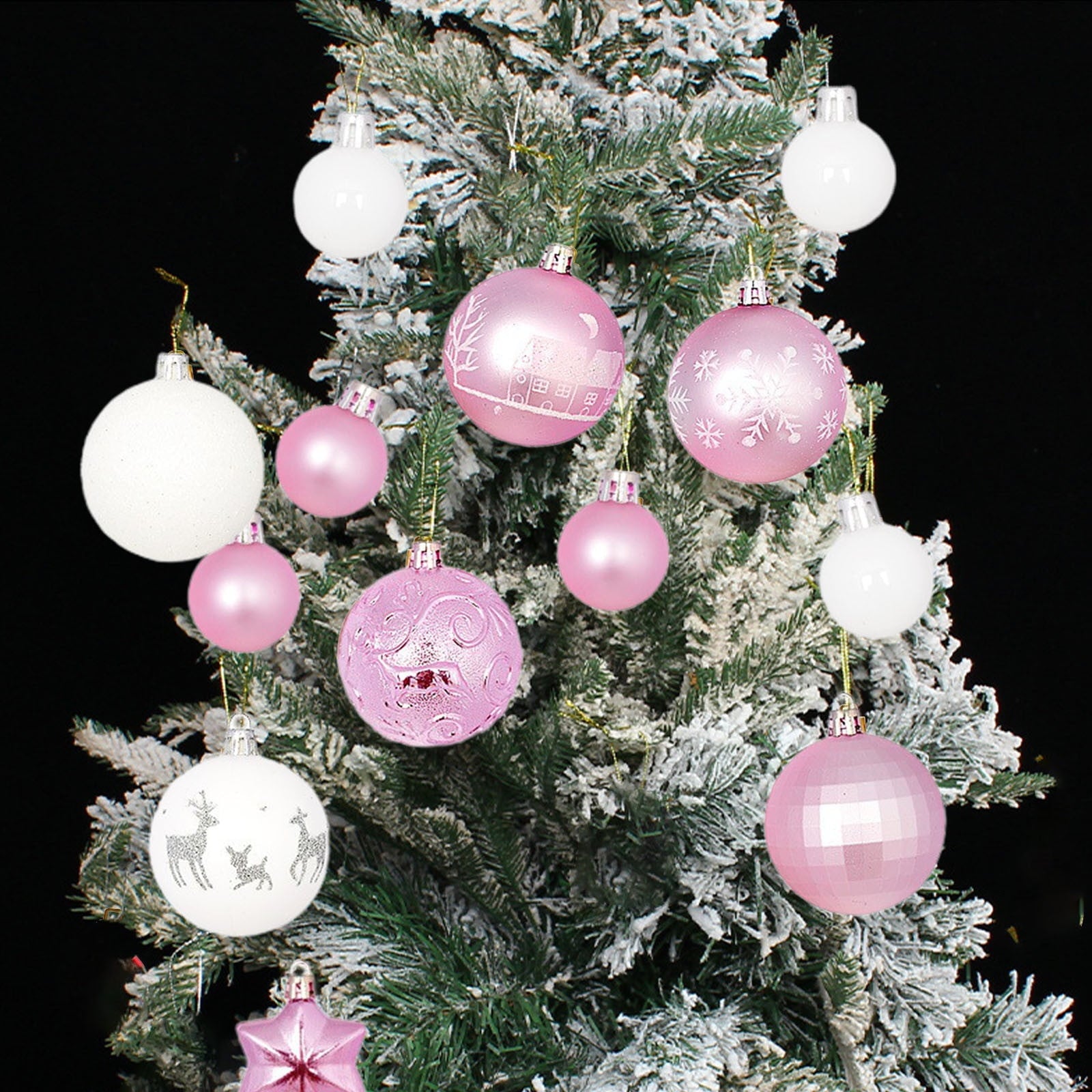 Spooksy™ Pink White Christmas Balls - Christmas Tree Decoration Ornaments Shatterproof Hanging Balls for Birthday Halloween Holiday Wedding Decorations Set of 44 pcs (1.1", 2.3")