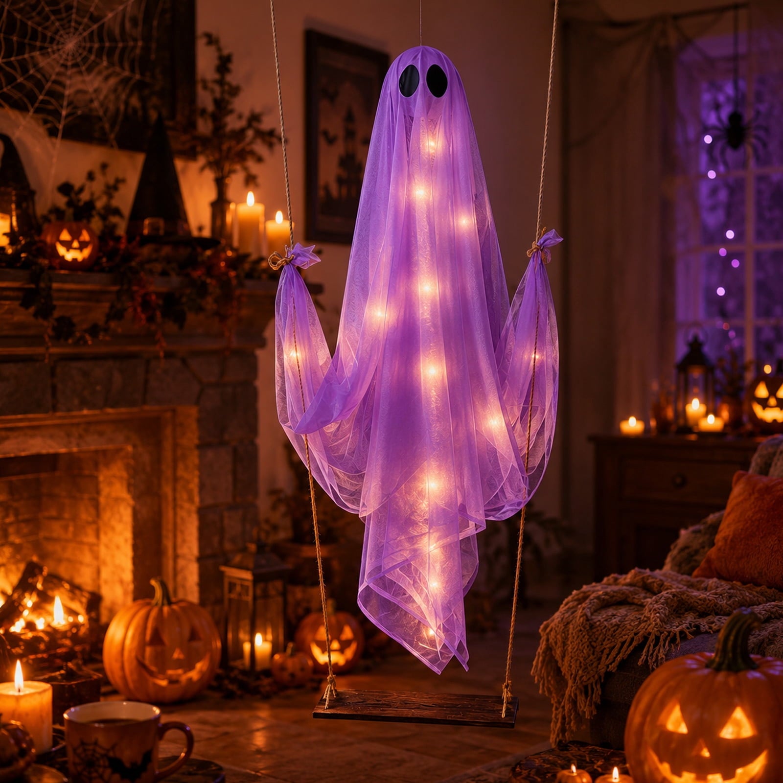 Spooksy™ Halloween Decorations Outdoor, Large Multicolor Swing Hanging Ghost Decor Set of 3, Spooky Floating Silhouette Ornament for Yard Tree Porch Halloween Party Festival Decor