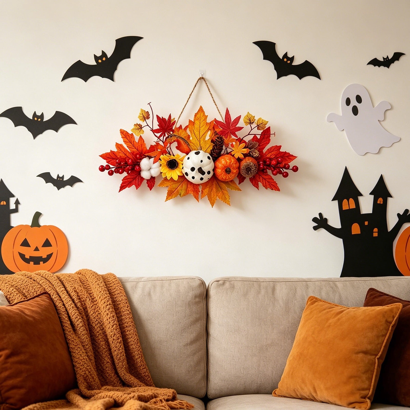 Spooksy™ Gaecuw Halloween Maple Leaf Pumpkin Hanging Ornament Fall Festival Wall Decor for Front Door Party Indoor Supplies