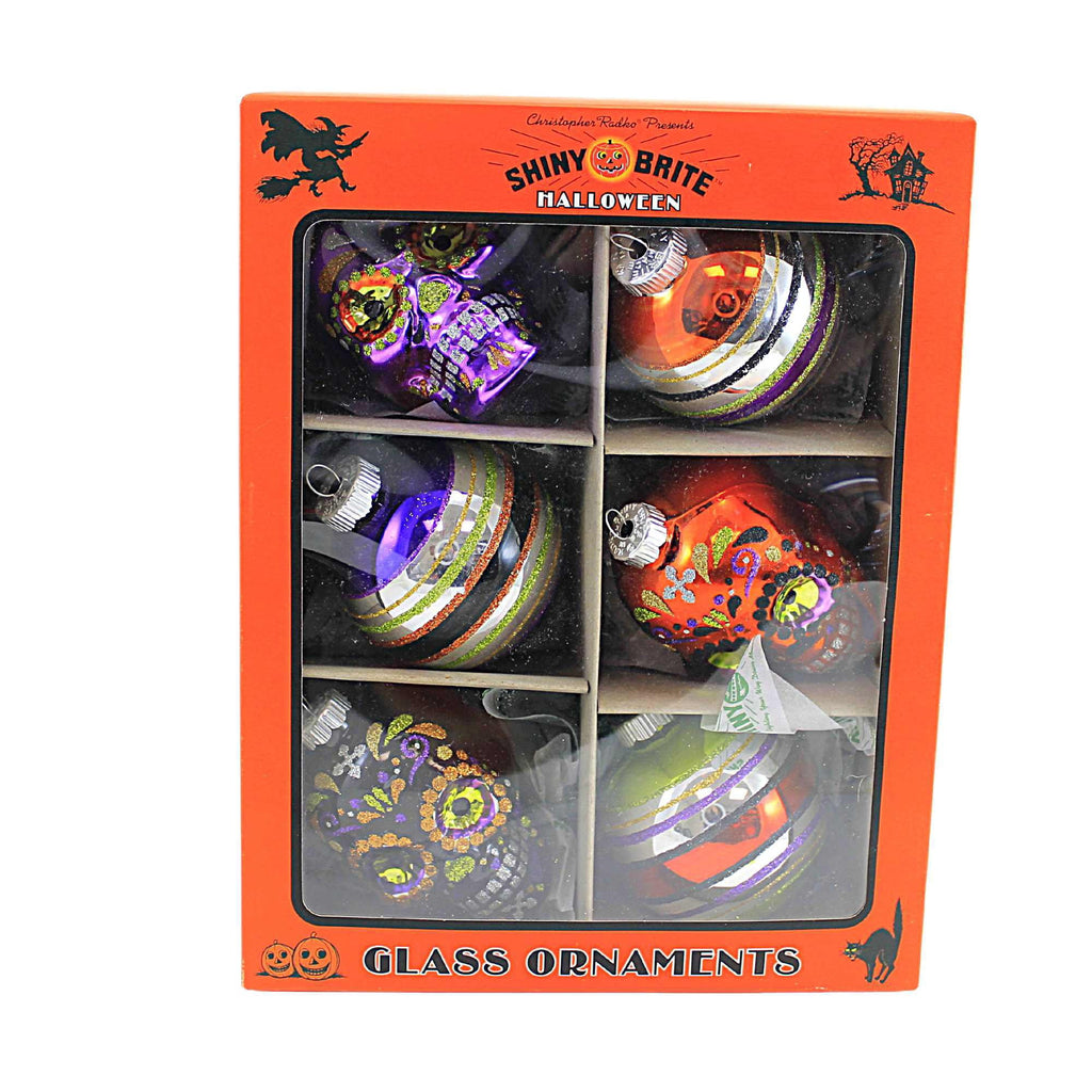 Spooksy™ Shiny Brite 3.25" Decorated Rounds & Skulls Ornament Halloween Skulls 4028052