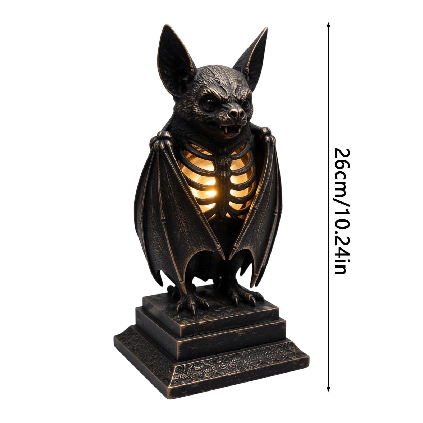 Spooksy™ Gothic Bat Skeleton Ambient Lamp, Resin LED Skull Night Light Vintage Decor, Bedside Accent Gift Haunted House Ornament, Halloween Figurine for Home Display,10.2 Inch