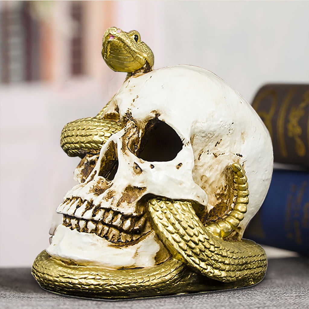 Spooksy™ FFENYAN Halloween Decorations Snake Skull Decoration Ornaments With Lights Crafts White