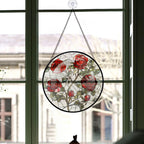 Spooksy™ Neighbor Christmas Gift - Valentine Rose Halloween Christmas Stained Glass Hanging Ornament - Red & Green Holiday Tree Decor, Gift for Friends, Family, Mom & Dad