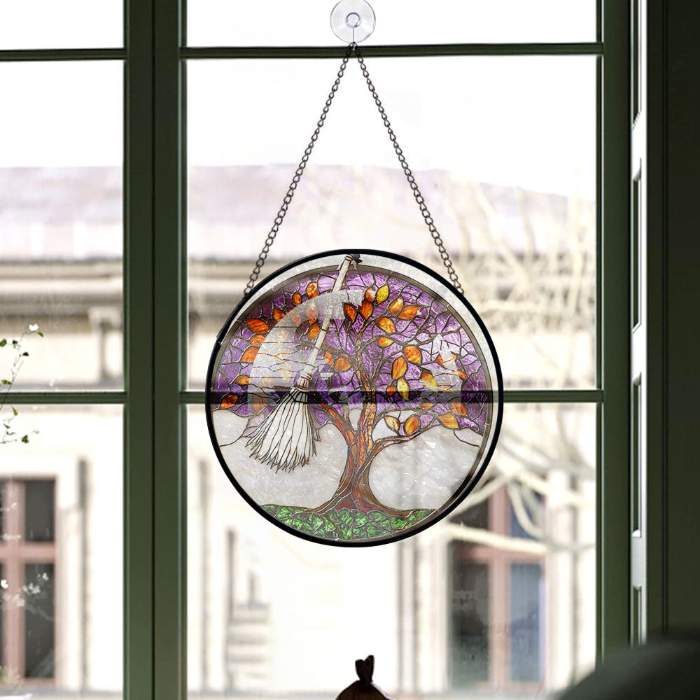 Spooksy™ Eco Friendly Christmas Gift - Halloween Witch Magic Spooky Purples Christmas Stained Glass Hanging Ornament - Snowflake-Inspired Holiday Tree Decoration, Gift for Family & Friends, 2025 Edition