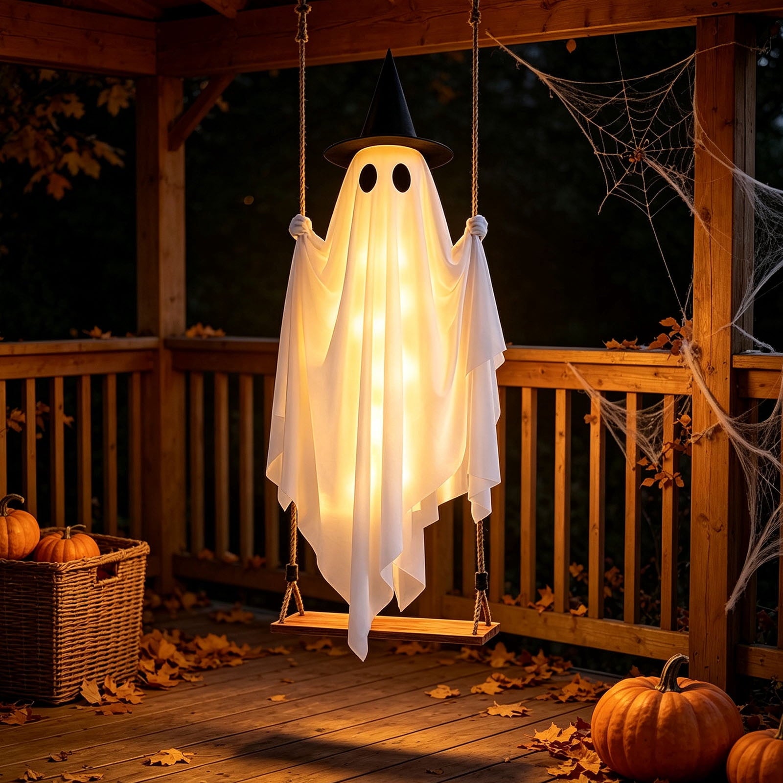 Spooksy™ Qwtwty Halloween Hanging Swinging Ghost Decor, Large Flying Ghost Halloween Ornaments with Witch Hat for Front Yard Patio Lawn Garden Party Decor