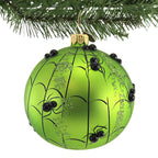 Spooksy™ Pumpkin With Spiders - 1 Glass Ornament 4.25 Inch, Glass - Halloween Ball Ornament Webs 2020231 GREEN
