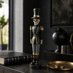 Spooksy™ 14" Resin Skeleton Nutcracker Figurine, Halloween Soldier Statue, Hand Painted Black Gold Nutcracker Ornament for Holiday Tabletop Decoration