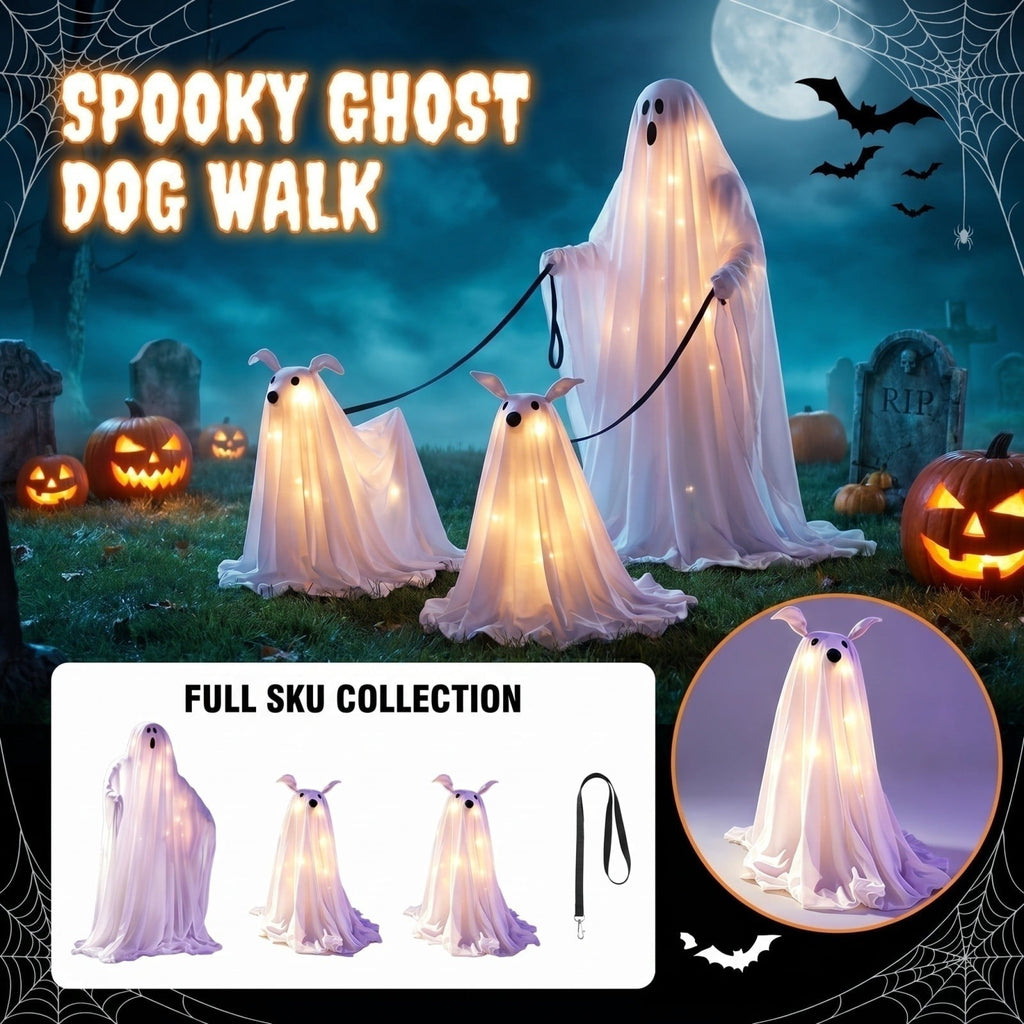 Spooksy™ Halloween Decorations, LED Lighted Ghost Walking Dog Statues, Spooky Halloween Indoor Decor for Home Tabletop Patio Garden Ornament (Ghost*1?? Ghost Dog*2)