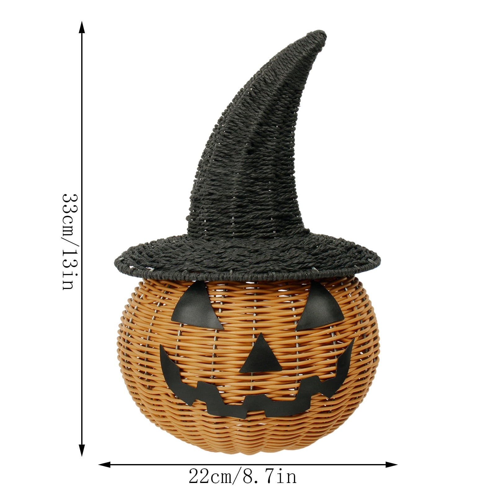 Spooksy™ Hand-Woven Pumpkin Witch Hat Halloween Decor, Natural Textured Freestanding Ornament, Weather Resistant Multipurpose Holiday Accessory, Seasonal Display for Front Door Porch Tabletop Entryway