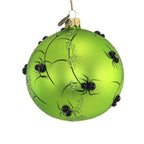 Spooksy™ Pumpkin With Spiders - 1 Glass Ornament 4.25 Inch, Glass - Halloween Ball Ornament Webs 2020231 GREEN