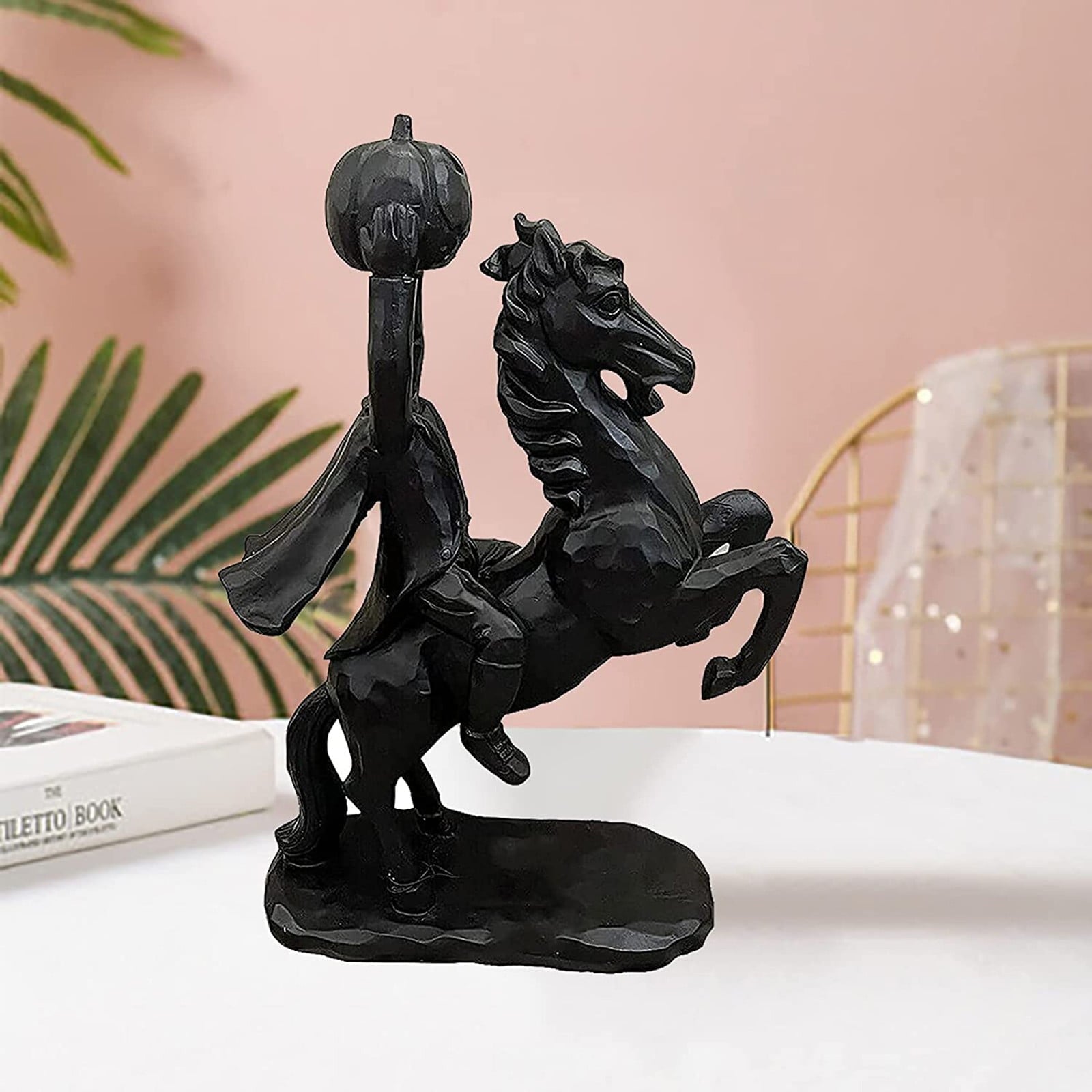 Spooksy™ Desktop Ornament Headless Horseman Resin Statue for Halloween Home Display, 22x12x9 cm, Black