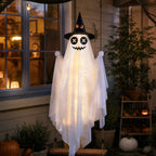 Spooksy™ Halloween Witch Hat Swinging Ghost Ornament, Flexible Anti Deform Structure Quick Mount Soft Cute Appearance, Fabric Ghost Pendant, Hanging Decor for Porch Indoor Holiday Party Space