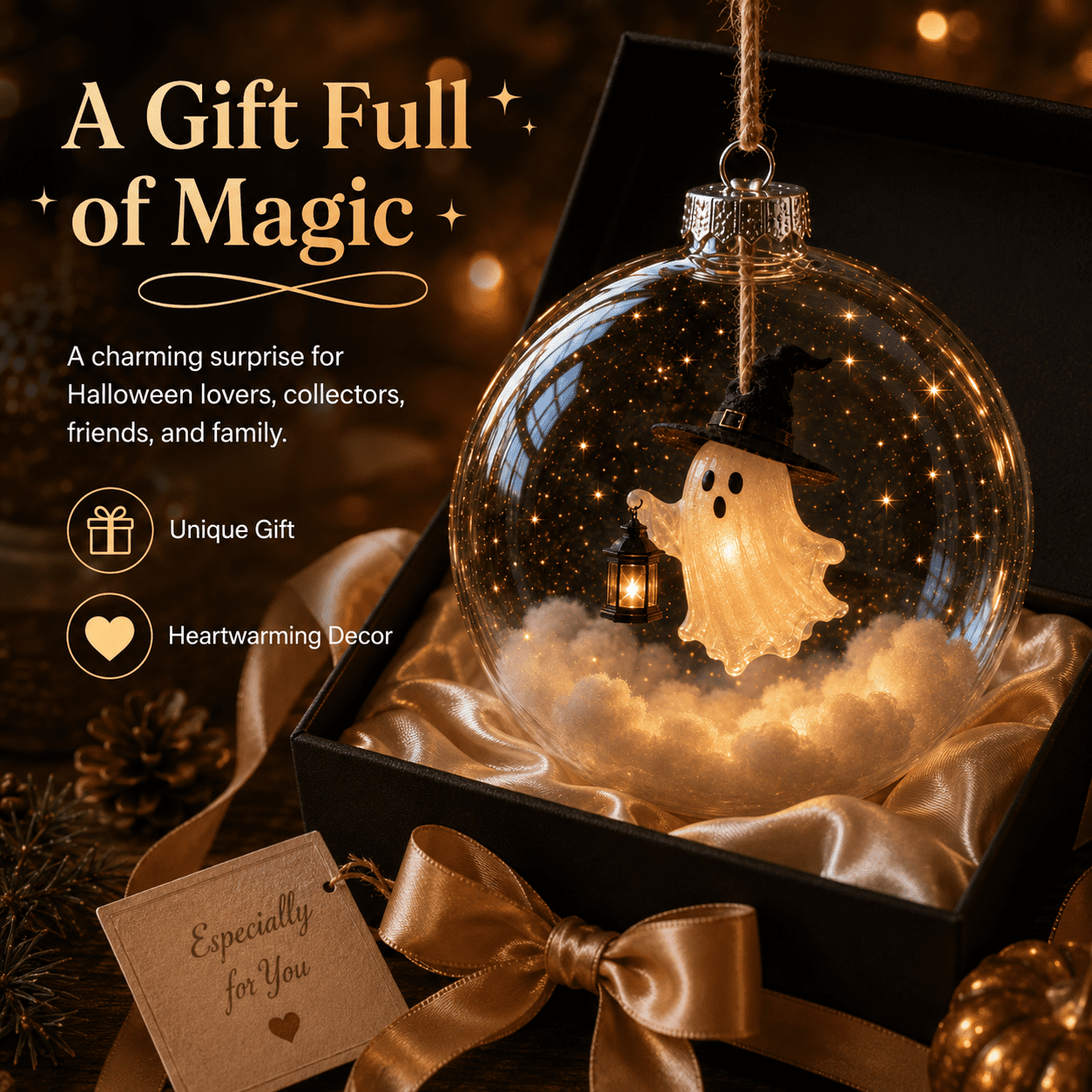 Spooksy™ Halloween Decorations Tree Ornaments Collection-Glowing Halloween Ornament Collection â?? Cat, Witch, Pumpkin & Ghost Baubles