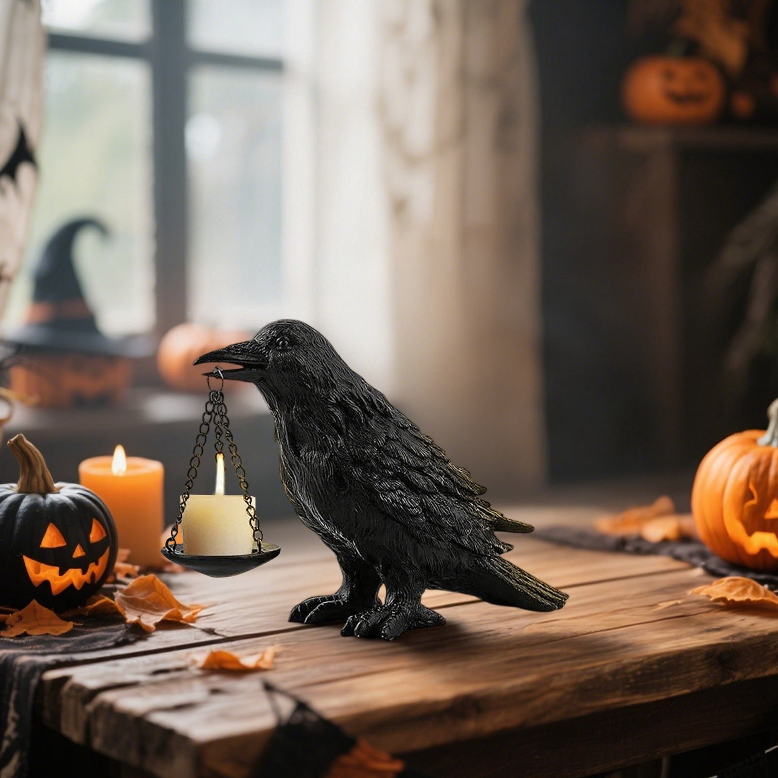 Spooksy™ Candle Holder Resin Statue for Halloween Decorations, Vintage Bird Table Centerpiece for Home Decor, Spooky Indoor Tealight Lamp Base for