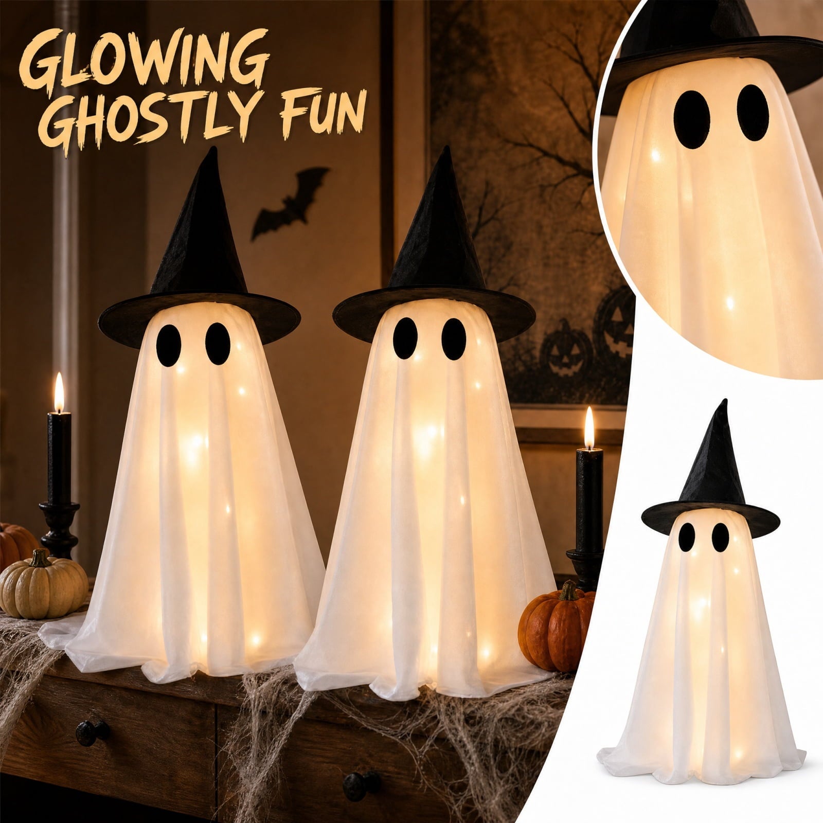 Spooksy™ KEVCHE Halloween Glowing Ghost Decoration ,Versatile Indoor Outdoor Ornament for House Party Supplies Display,Spooky Halloween Glowing Decoration for Seasonal Home Decor Gift