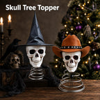 Spooksy™ Halloween Tree Topper, Skeleton Xmas Tree Topper, Halloween Skeleton Trees Decoration, Plastic Skull Ornament with Metal Spring Base, Spooky Holiday Home Party Decor