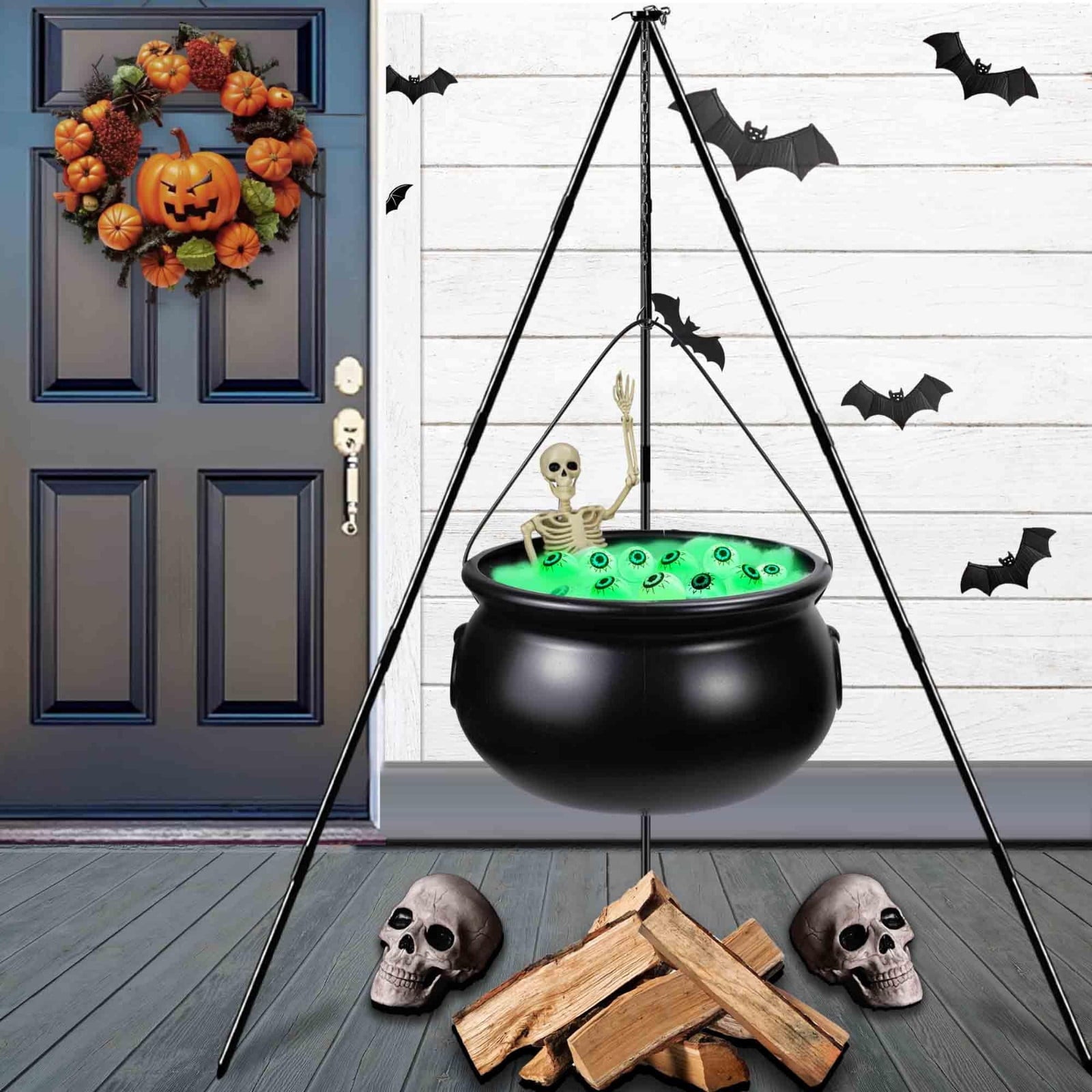 Spooksy™ YIKA Halloween Decoration Tripod Witch Pot Lamp Decorative Strip With Skeleton Man Halloween Ornaments