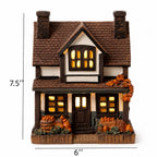 Spooksy™ Light Up Halloween House Tabletop Decor, LED Spooky Resin House with Witch Ghost Pumpkin Scene, Glowing Decoration for Mantel Shelf Party
