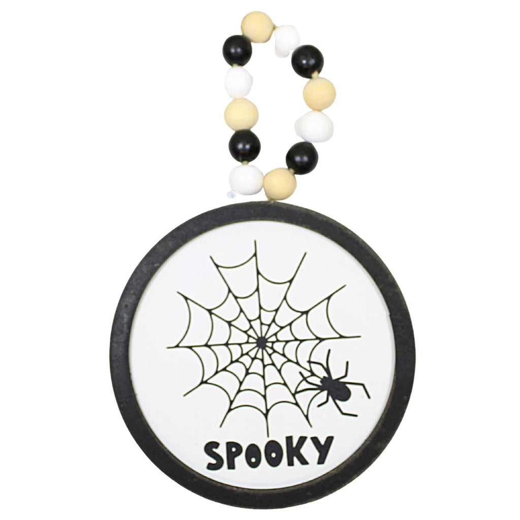 Spooksy™ Ganz Fun Halloween Disk Ornaments - Three Hanging Disk 7.75 Inch, Wood Pulp - Pumpkin Spider Hocus Pocus