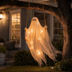 Spooksy™ Gaecuw 59 Inch Halloween Hanging Swing Ghost Decoration, Light-Up Gauze Ghost Ornament for Tree Yard Porch Outdoor Decor, As Shown