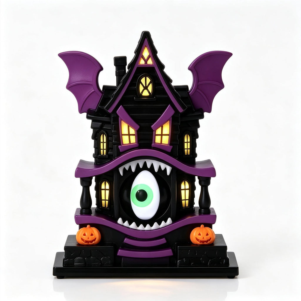 Spooksy™ Light Up Gothic Monster House Figurine, Built In Warm Internal Illumination Castle Decor, Anti Toppling Detailed Sculpted Desktop Ornament for Household Indoor Halloween Party Display