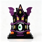 Spooksy™ Light Up Gothic Monster House Figurine, Built In Warm Internal Illumination Castle Decor, Anti Toppling Detailed Sculpted Desktop Ornament for Household Indoor Halloween Party Display