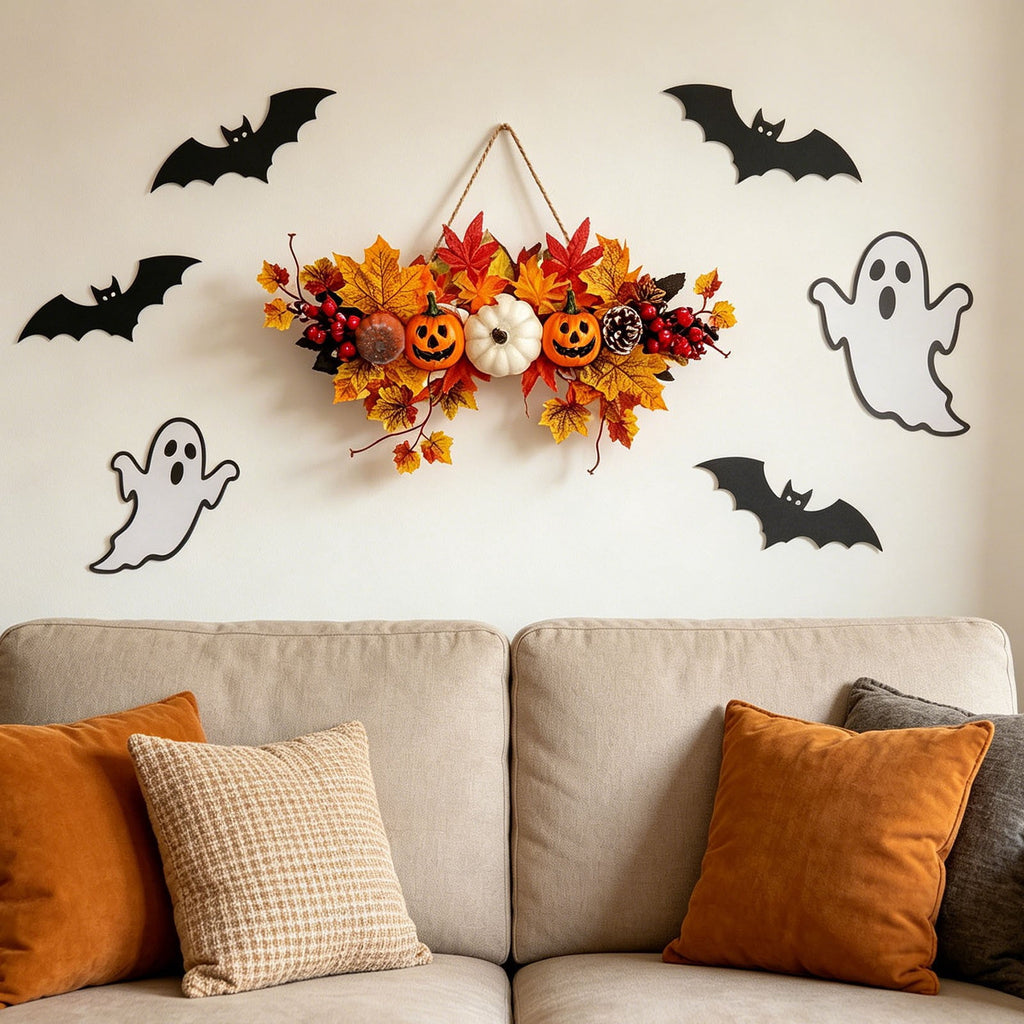 Spooksy™ Gaecuw Halloween Pumpkin Maple Leaf Hanging Decor Fall Festival Wall Ornament for Front Door Party Indoor Supplies