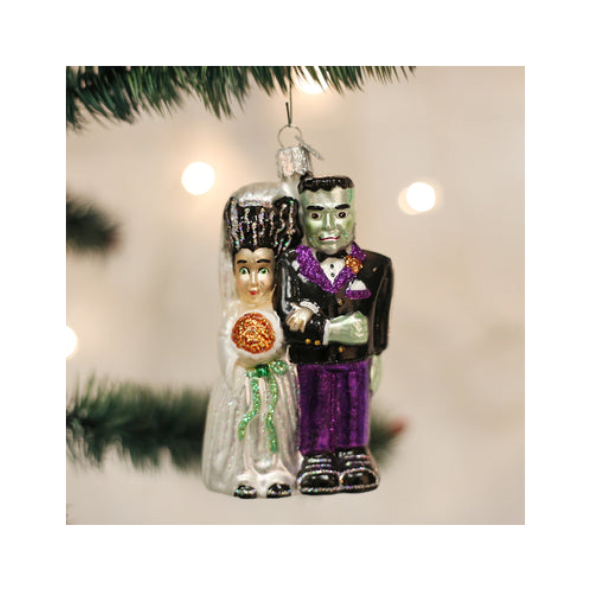 Spooksy™ Halloween Decorations Glass Blown Ornaments for Christmas Tree Frankenstein and Bride