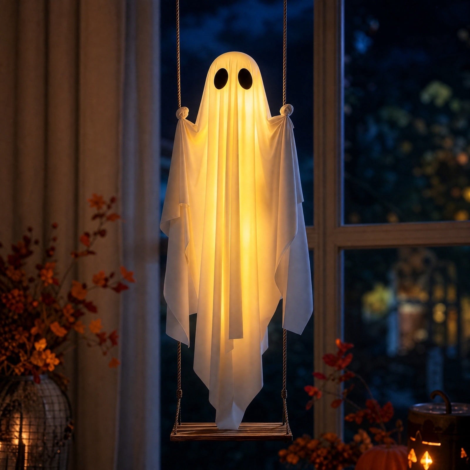 Spooksy™ Fabric Ghost Halloween Ornament, Swinging Solar Light Decor for Tree Yard Porch
