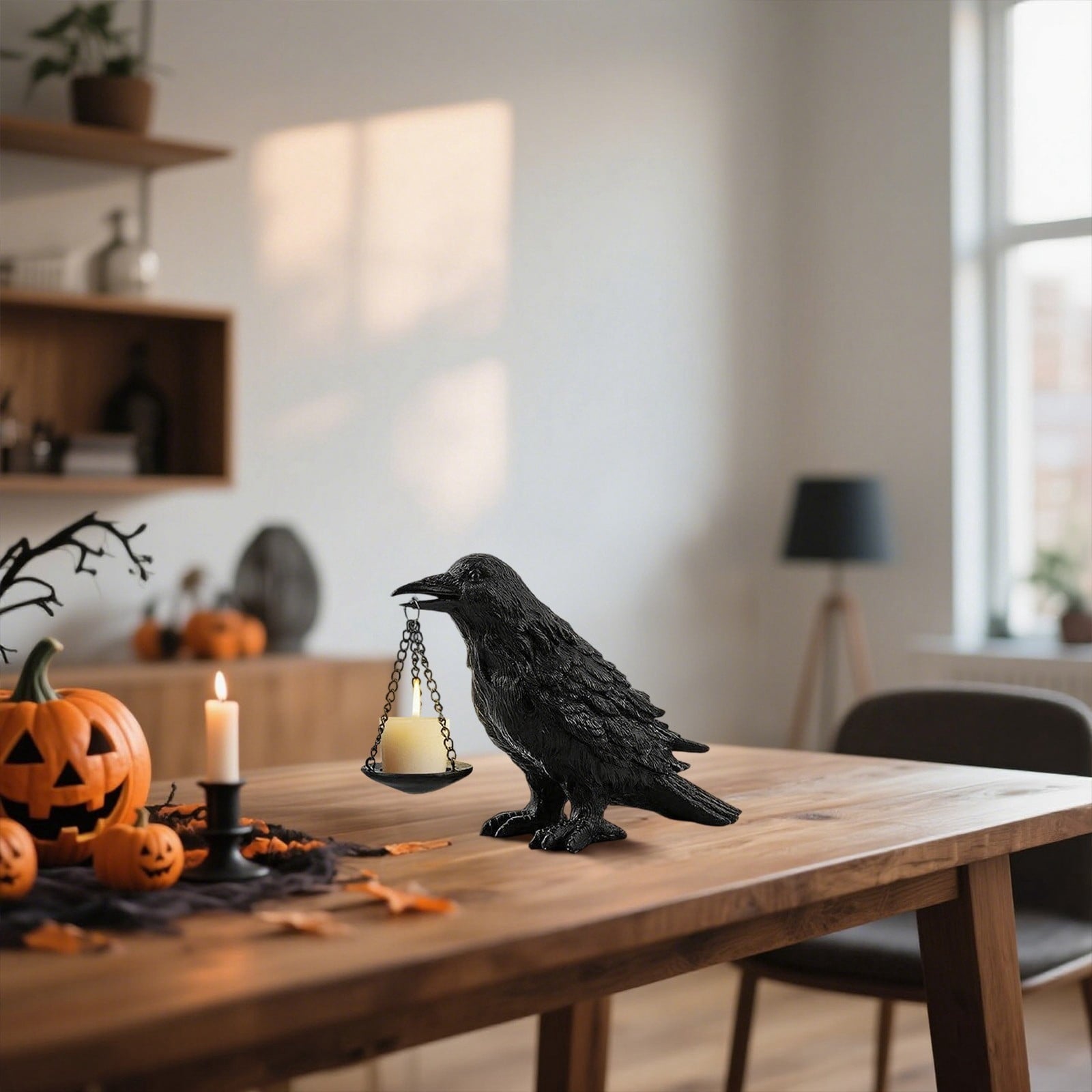 Spooksy™ Candle Holder Resin Statue for Halloween Decorations, Vintage Bird Table Centerpiece for Home Decor, Spooky Indoor Tealight Lamp Base for