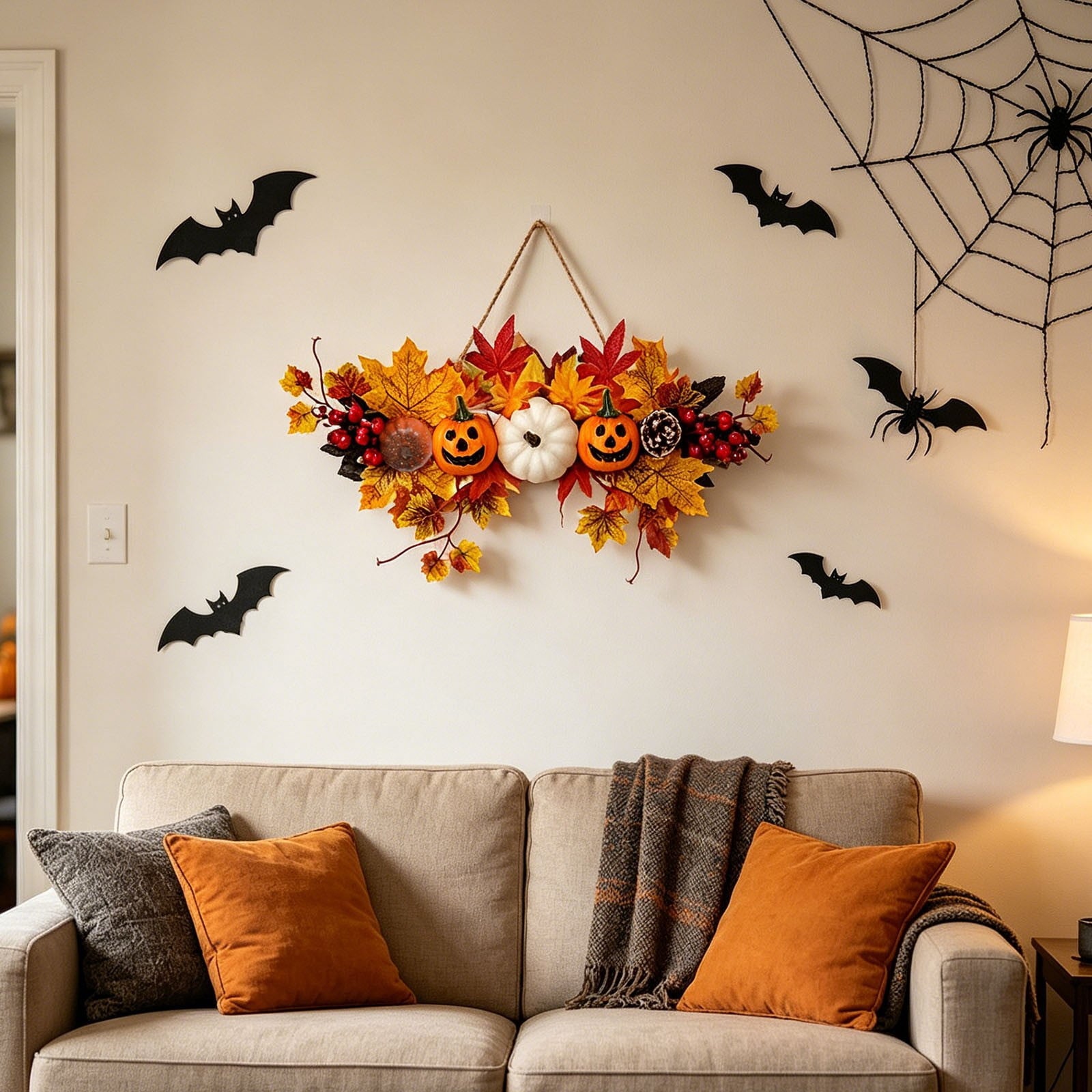 Spooksy™ Gaecuw Halloween Pumpkin Maple Leaf Hanging Decor Fall Festival Wall Ornament for Front Door Party Indoor Supplies